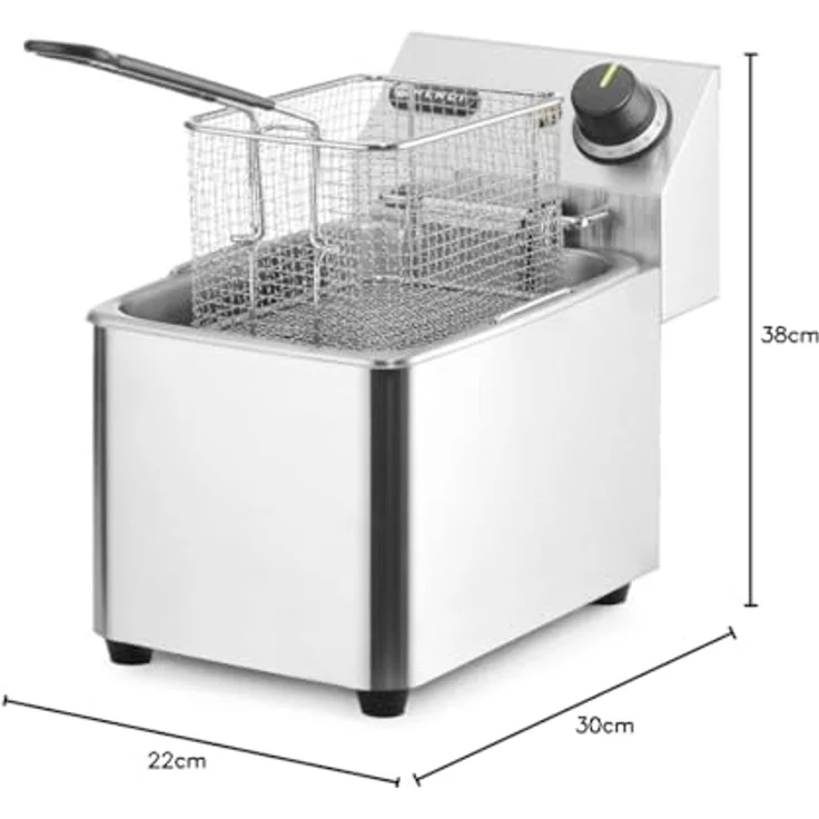 HENDI Fritteuse, Friteuse, Fritöse, einstellbar bis 190°C, Kaltzone, mit Frittierkorb und Deckel, Entnehmbar Becken, Sicherheitsthermometer, 4L, 230V, 3000W, 217x380x(H)300mm, Edelstahl – Bild 7