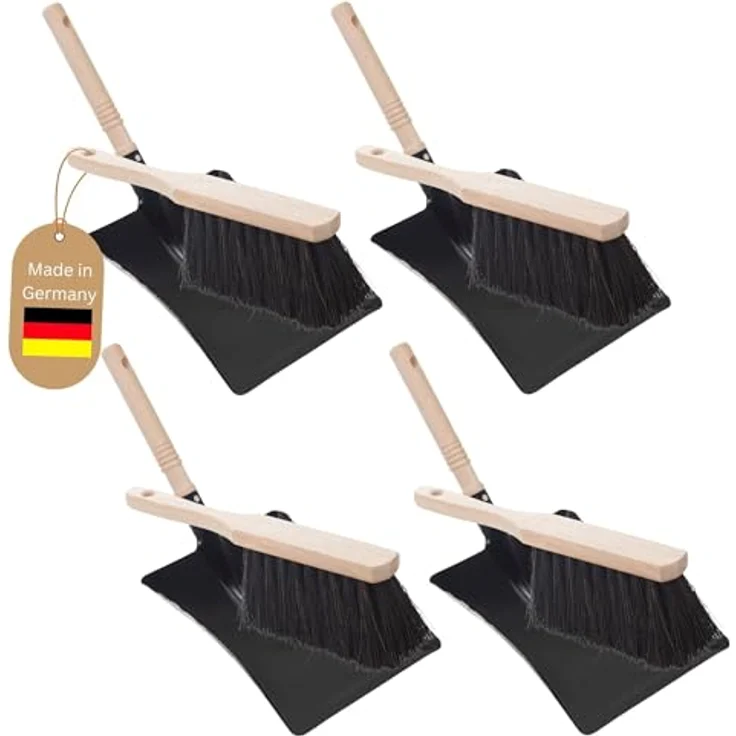 Novaliv Kehrgarnitur 19487-51200, 4x Kehrblech Set mit Handfegern aus Arenga Borsten, robust, schwarz lackiert – Bild 1