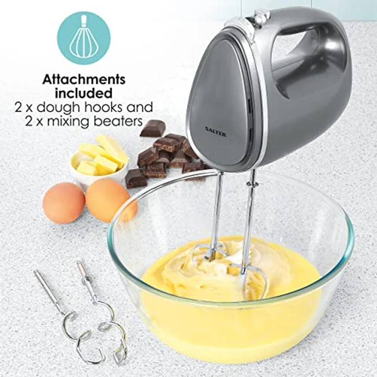 Salter EK4249COSVDEEU10 Elektrischer Handmixer/Schneebesen - mit Rührbesen und Knethaken, 5 Geschwindigkeitsstufen und Turbomodus, Lebensmittel mixen/rühren/schlagen, Cosmos-Kollektion, grau, 300 W – Bild 3