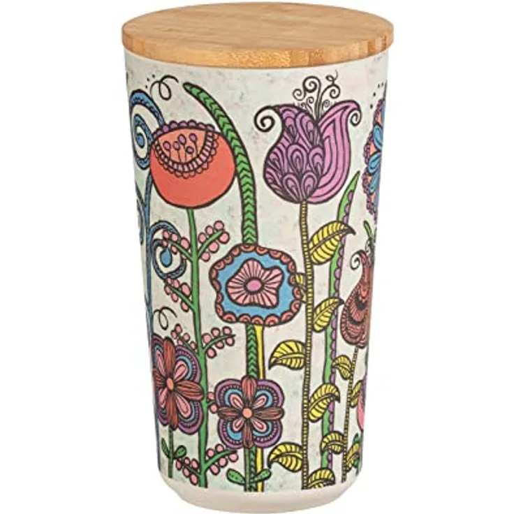Aufbewahrungsdose Flowers, floraler Vorratsbehälter mit Deckel aus Bambus, luftdichte Aufbewahrung von Lebensmitteln in der Küche, BPA-frei, Füllmenge 0,95 Liter, Ø 10,5 x 18,5 cm, Mehrfarbig