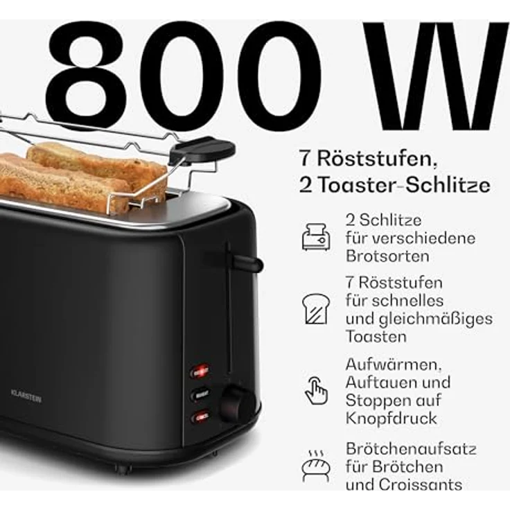 Klarstein Velaire Toaster Wasserkocher Set, 2 Scheiben Toaster mit 7 Bräunungsstufen, 1,7L Wasserkocher mit Kalkfilter, Frühstücksset in Silber – Bild 4