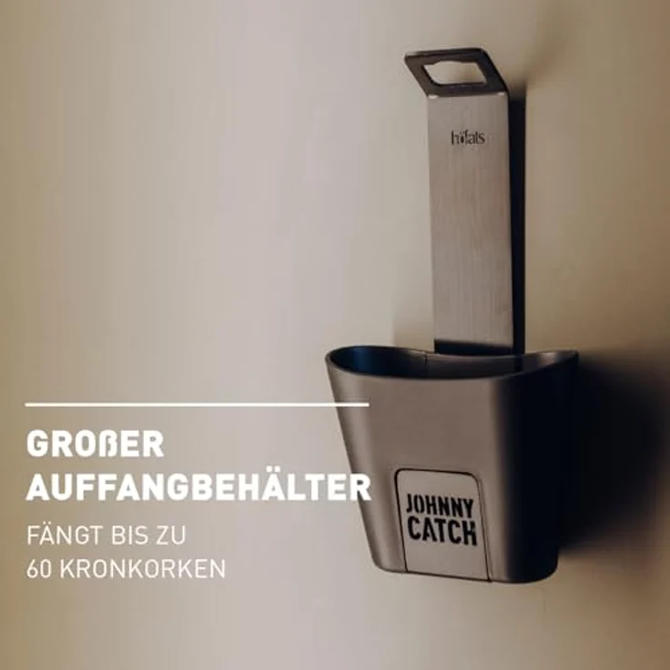 höfats Johnny Catch Cup SCHWARZ, Edelstahl Flaschenöffner mit Auffangbehälter für bis zu 60 Kronkorken, schraubenlose Montage – Bild 3