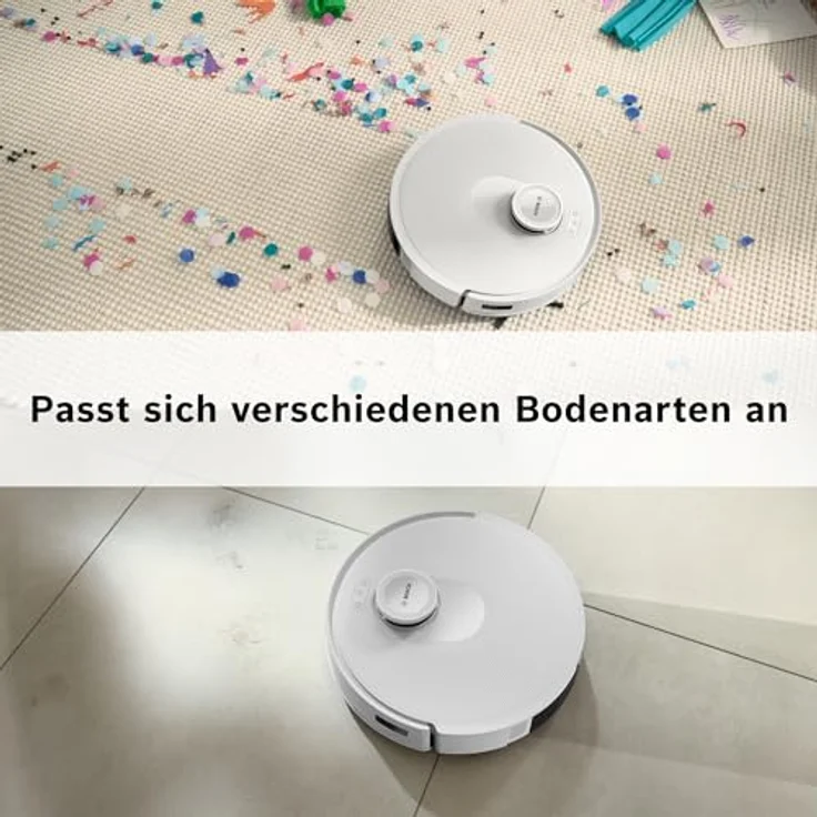 BOSCH Saugroboter Spotless + BCRD1W, Saug- und Wischroboter mit 11.000 Pa Saugkraft, beutellos, Infrarot Navigation, Carbon Bürste, Trocken-Servicestation – Bild 12