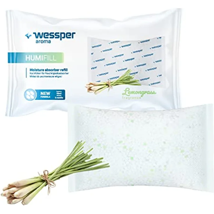 Wessper Lemongrass Luftentfeuchter Nachfüllpack, Raumluftentfeuchter passend für alle Absorber, Feuchtigkeits-Stopper Autos, Büro, Keller, Lager, Wohnräume Stück, 10 250g, Weiß