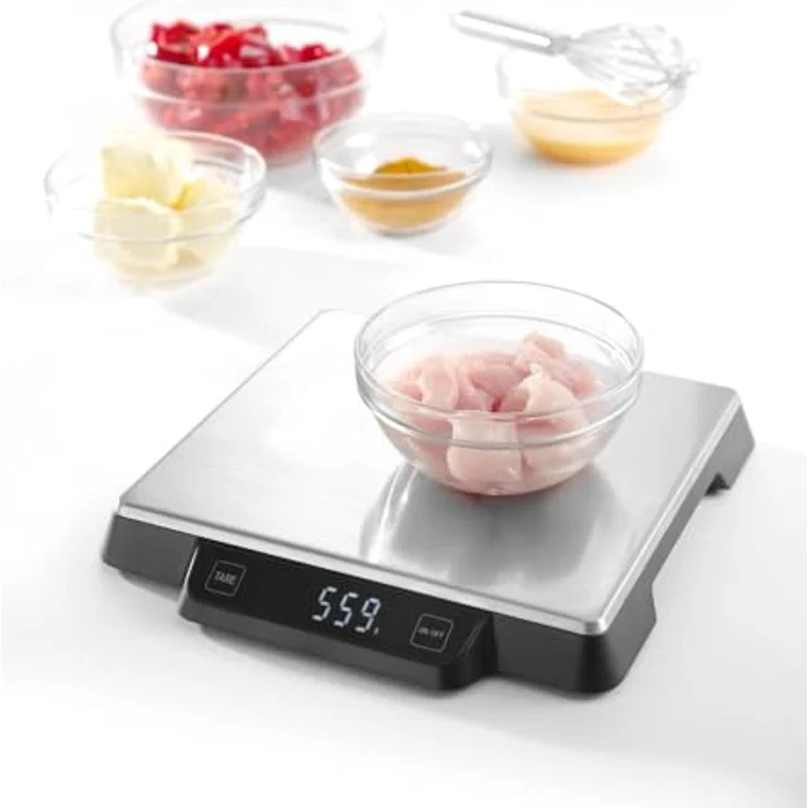 HENDI Digitale Küchenwaage, Haushaltwaage, für max 15kg, Präzision auf bis zu 1gr, mit eingebautem Digital-Display, 266x269x(H)34mm, Edelstahl – Bild 2
