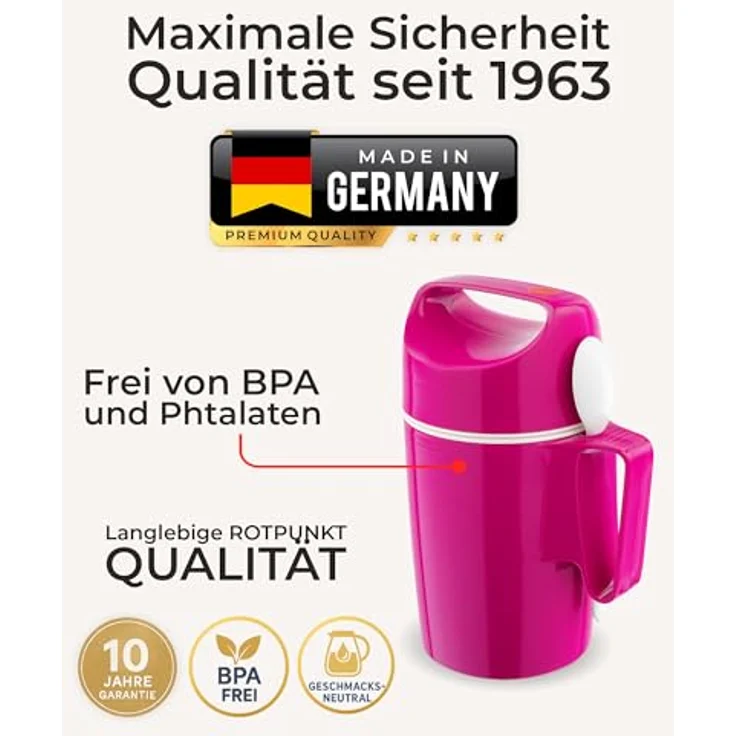 ROTPUNKT Isolier-Speisegefäss 850-0,85 l (Raspberry) Warme Speisen einfach zum transportierenLöffeleinsatzSchraubverschlussstoß- und bruchsicherOutdoor – Bild 7