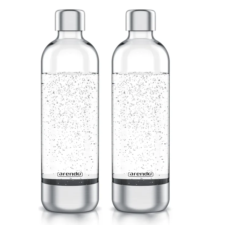 Arendo Wassersprudler Flasche 2er Set, 1l Edelstahl/PET, Ersatzflasche mit Skalierung, max. 900 ml Sprudelmenge