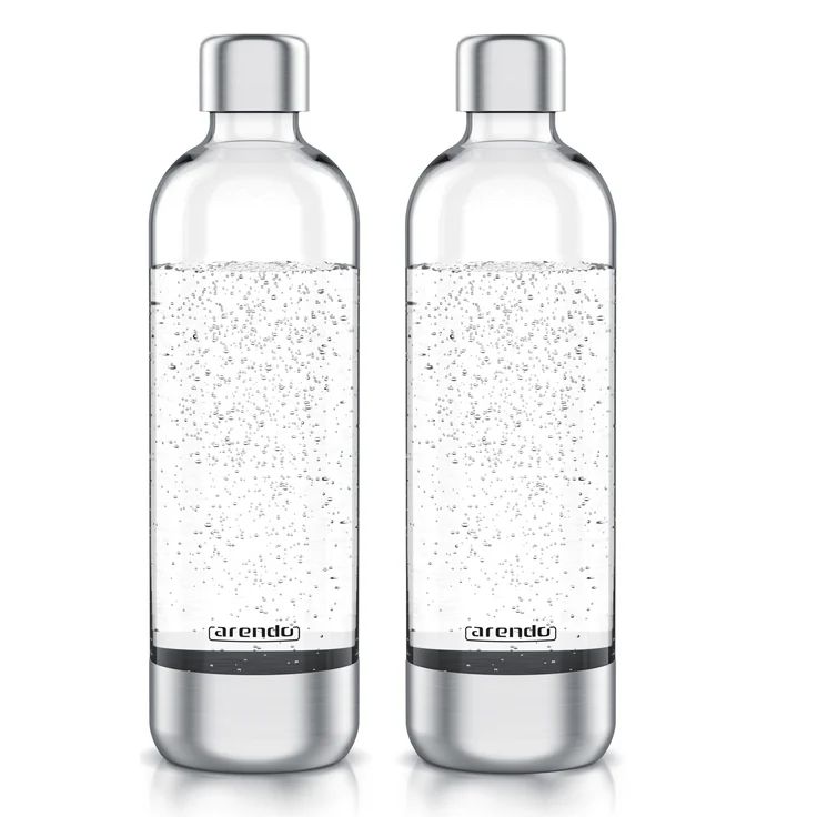 Arendo Wassersprudler Flasche 2er Set, 1l Edelstahl/PET, Ersatzflasche mit Skalierung, max. 900 ml Sprudelmenge