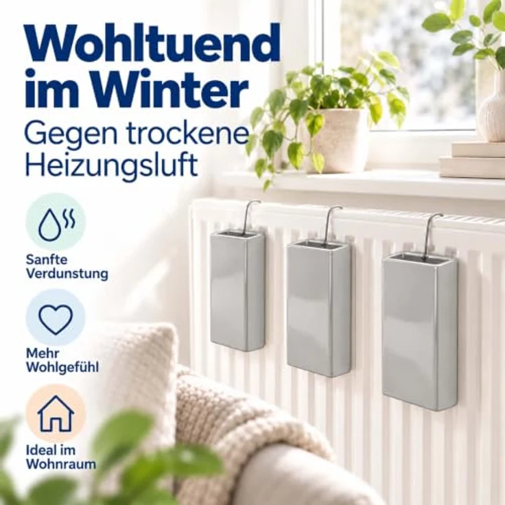 relaxdays Luftbefeuchter Heizung 4er Set, 0.4 l Wassertank, passive Feuchtigkeitsabgabe, Hellgrau – Bild 3
