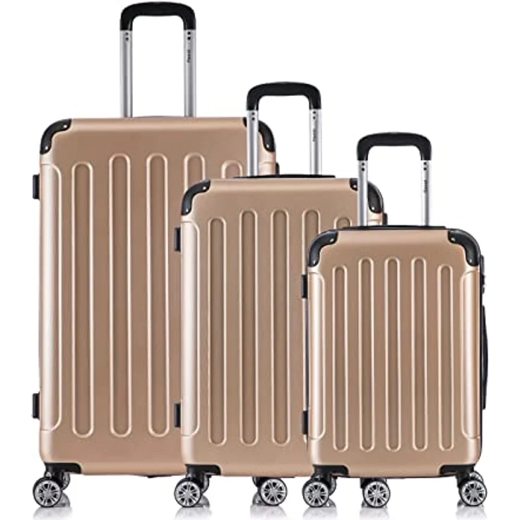 Flexot® F-2045 Koffer, 3tlg Kofferset (Gold) Zwillingsrollen Hartschale, Handgepäck& Trolleys – Bild 2