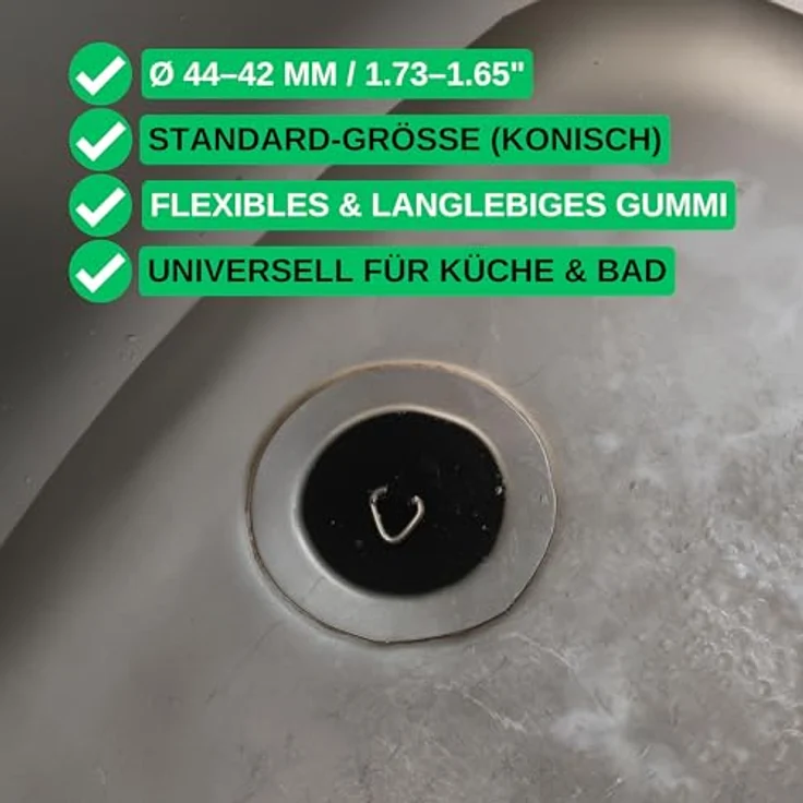 Universal Stöpsel für Spülen, Waschbecken, Duschen und Waschtische, Ø 44 mm - 42 mm Oberseite auf Unterseite, 2er Set, schwarz, Gummi, Ablauf Stopfen – Bild 3