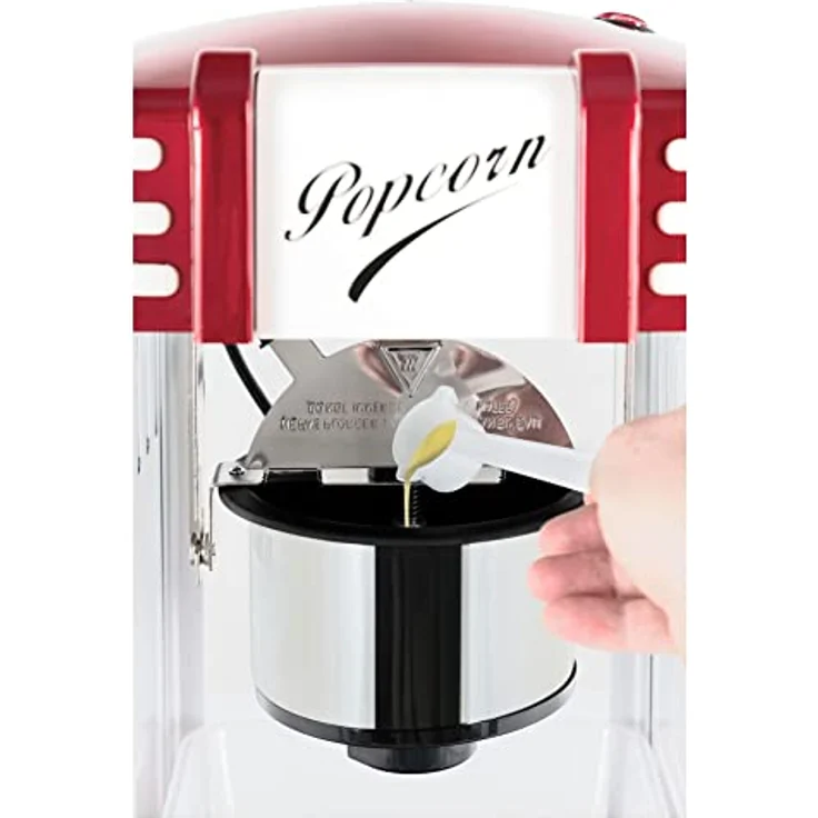 Stagecaptain PCM-300 Popcorn Maschine - Retro-Design - Kurze Aufheizzeit - Mit Dosierlöffeln - Problemlose Reinigung - Dekorative Innenbeleuchtung - Rot/Weiß – Bild 5