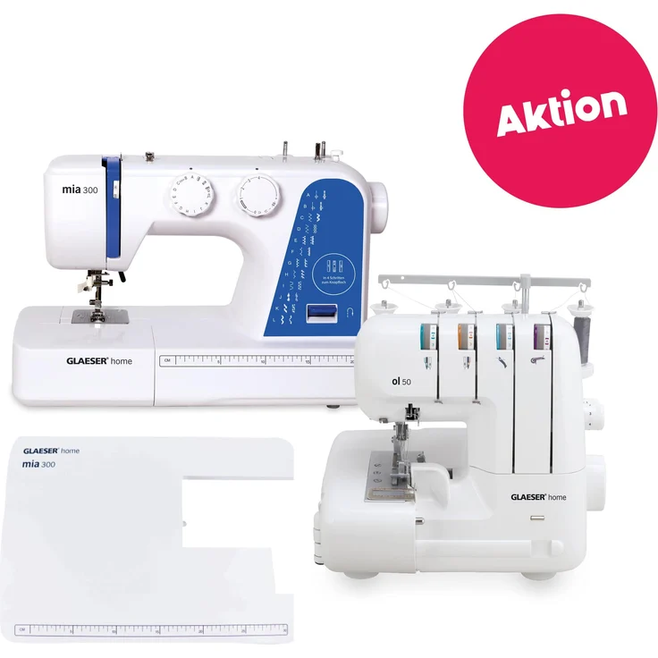 GLAESER home Nähmaschine GLAESERhome Advanced-Bundle ol50 + mia300, 24 vorprogrammierte Stiche, Kinderleichtes Einfädeln, intuitive Bedienung – Bild 1
