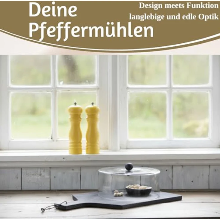 LS-LebenStil Salz-/Pfeffermühle Set iB Laursen, manuelle Holz-Gewürzmühle in Gelb, 21x5cm, stufenlos einstellbares Keramikmahlwerk für grobes Salz und schwarze Pfefferkörner, 2 Stück – Bild 8