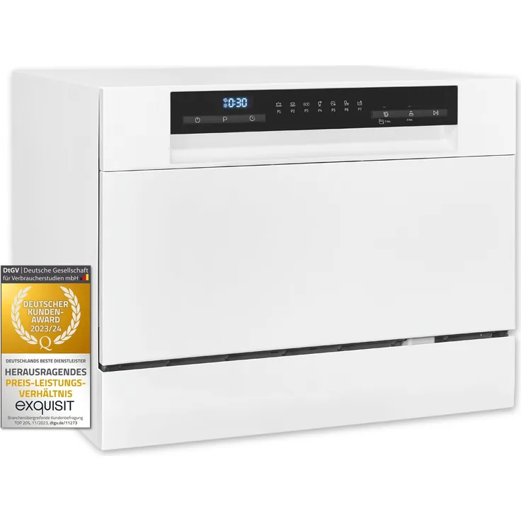 Exquisit Geschirrspüler GSP206-030D, Tischgerät 55 cm mit Power+ und 7 Programmen, weiß