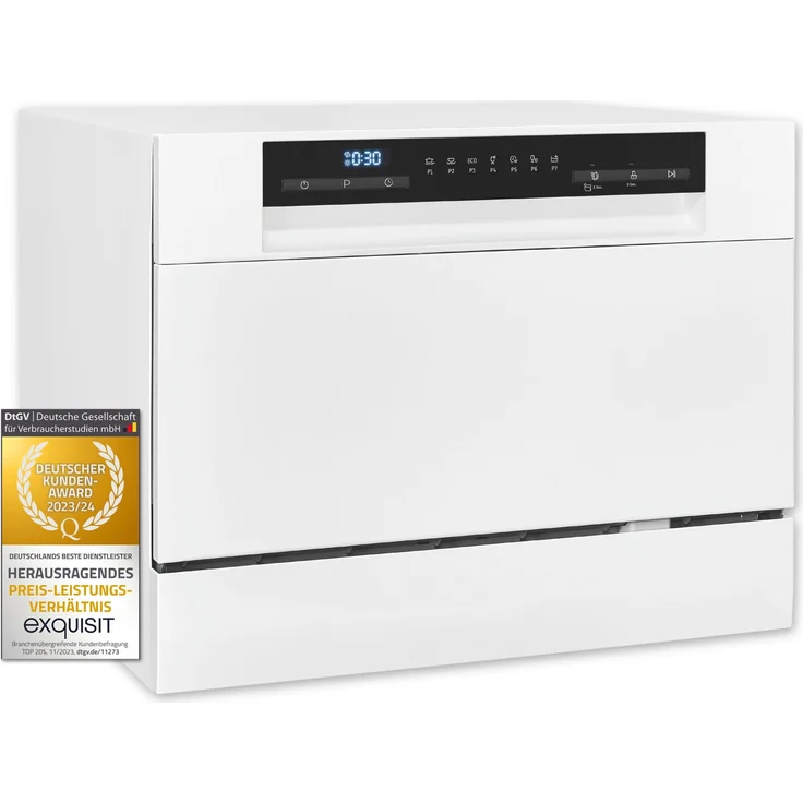 Exquisit Geschirrspüler GSP206-030D, Tischgerät 55 cm mit Power+ und 7 Programmen, weiß