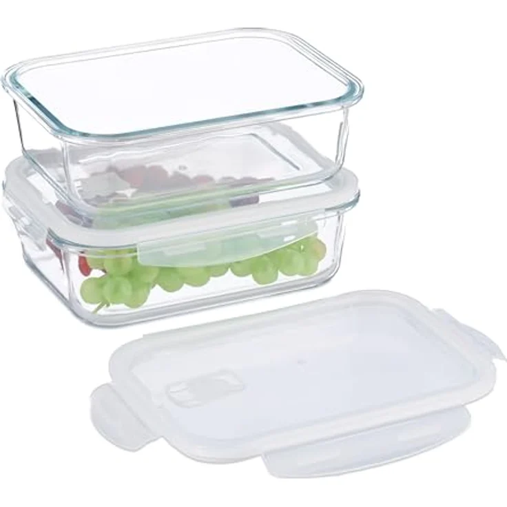 Relaxdays Glasbehälter mit Deckel, Vorratsdosen-Set mit luftdichtem Verschluss, transparent, verschiedene Größen – Bild 1