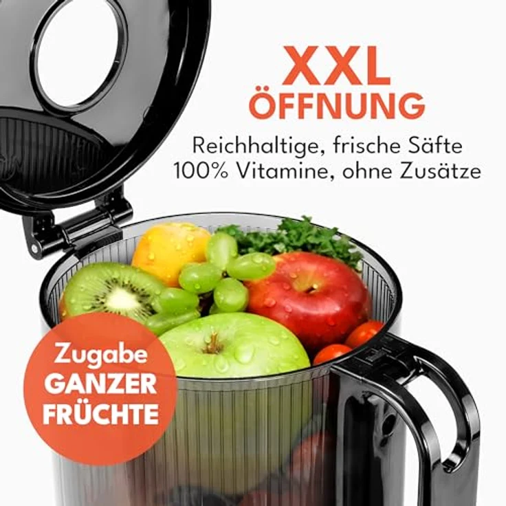 LEBENLANG Slow Juicer, elektrischer Entsafter mit 130mm Öffnung, inkl. Rezeptbuch, 100% BPA-frei, Edelstahl, hohe Saftausbeute – Bild 2
