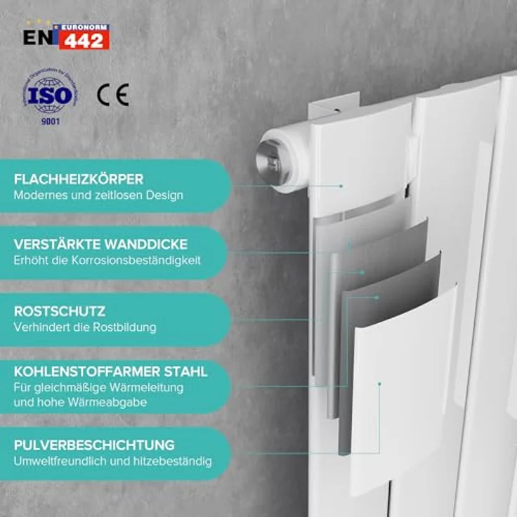 doporro Design Badheizung Flachheizkörper 160x31cm Weiß Vertikal Mittelanschluss – Bild 4