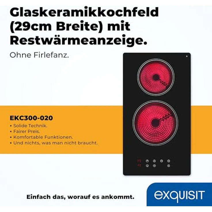 Exquisit Kochfeld EKC300-020 | Glaskeramik | Touch Control | 2 Kochstellen | Rahmenlos | 3000 W - Preisvergleich – Bild 2