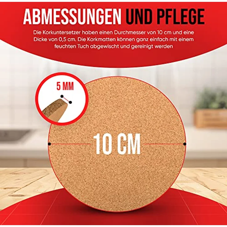 wortek Kork Untersetzer 10er Set - Korkuntersetzer rund 10cm Kork Untersetzer - Kork Tassen Untersetzer Gläser Kork - Glasuntersetzer Kork für Raclette, Tee, Kaffee, Cocktail - Korkdeckel rund – Bild 2