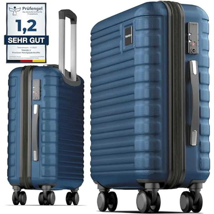 Travely Premium Handgepäck Koffer 55x40x20cm - 36L Trolley mit sanften Rollen und TSA Schloss, schwarz