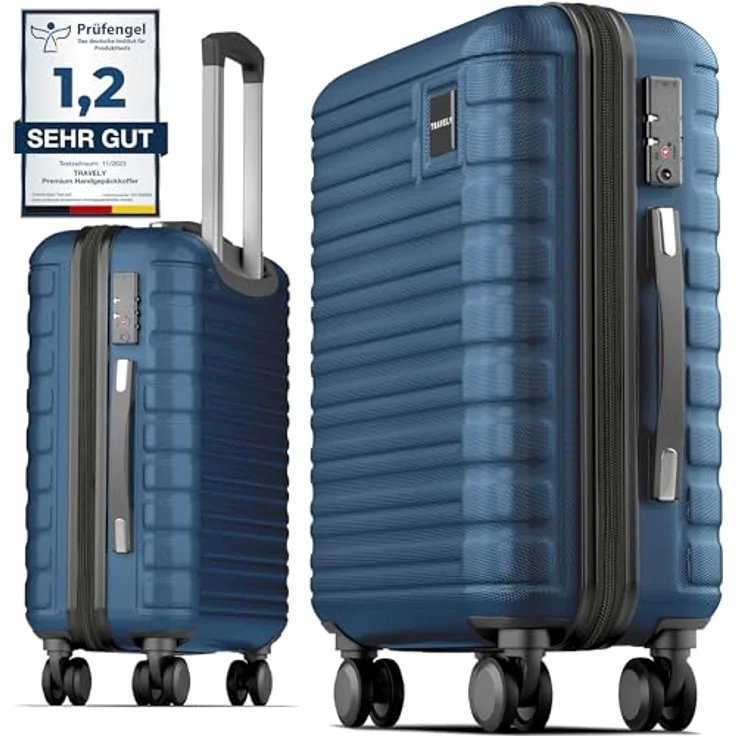 Travely Premium Handgepäck Koffer 55x40x20cm - 36L Trolley mit sanften Rollen und TSA Schloss, schwarz – Bild 1