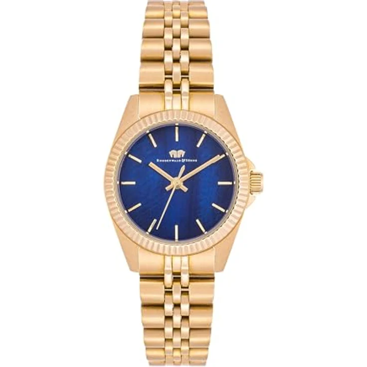 Rhodenwald & Söhne Damen Uhr analog Japan Quarzwerk mit Edelstahl gelbgold Armband 10010369, Perlmutt-Zifferblatt in Blau, wasserdicht bis 5 ATM – Bild 1