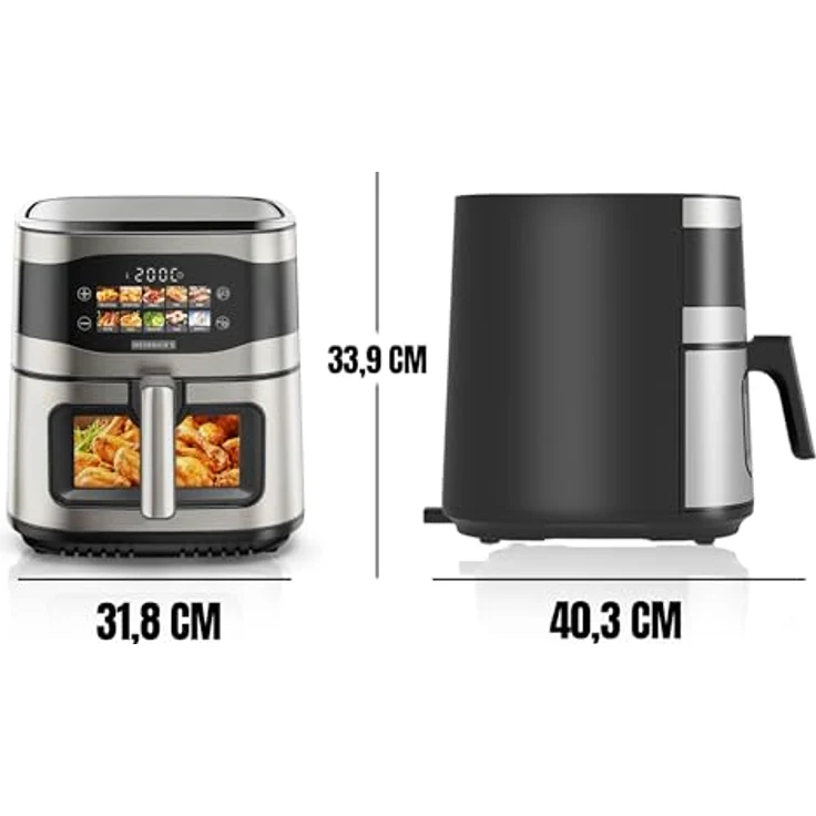 Heinrich´s Heißluftfritteuse XXL, 9 Liter, 10in1 Air Fryer, LED-Display mit Sensor-Touch, 1800W, fettfreie Zubereitung, spülmaschinenfester Korb, Timer – Bild 3