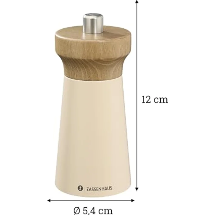 Zassenhaus Pfeffermühle WESTERLAND sand | lackiertes Buchenholz | Mühlenkopf aus Buchenholz | mit stufenlos verstellbarem Hochleistungs-Keramikmahlwerk | Gewürzmühle für Pfeffer | 12 cm, Ø 5,4 cm – Bild 2