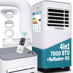 Monzana® Klimaanlage MZKA2000, mobile 3in1 Kühl- und Luftentfeuchtungsanlage mit 7000 BTU, 750W, 24h Timer, Fernbedienung und Rollladenkit für Räume bis 25qm