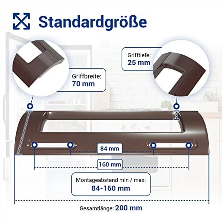 VIOKS Kühlschrank Griff Universal 200x70x25mm & Brauner Türgriff Set mit Befestigungsabstand 84-160 mm für Kühlschrank mit Gefrierfach/Gefrierschrank & Kühlschranktür Ersatzteile Türgriff – Bild 5