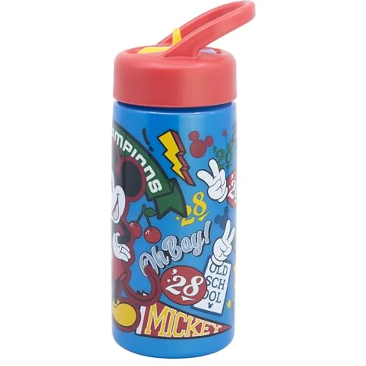 Disney Mickey Mouse Trinkflasche, Kinder Wasserflasche mit 410 ml Fassungsvermögen für Schule und unterwegs, kindgerechte Handhabung