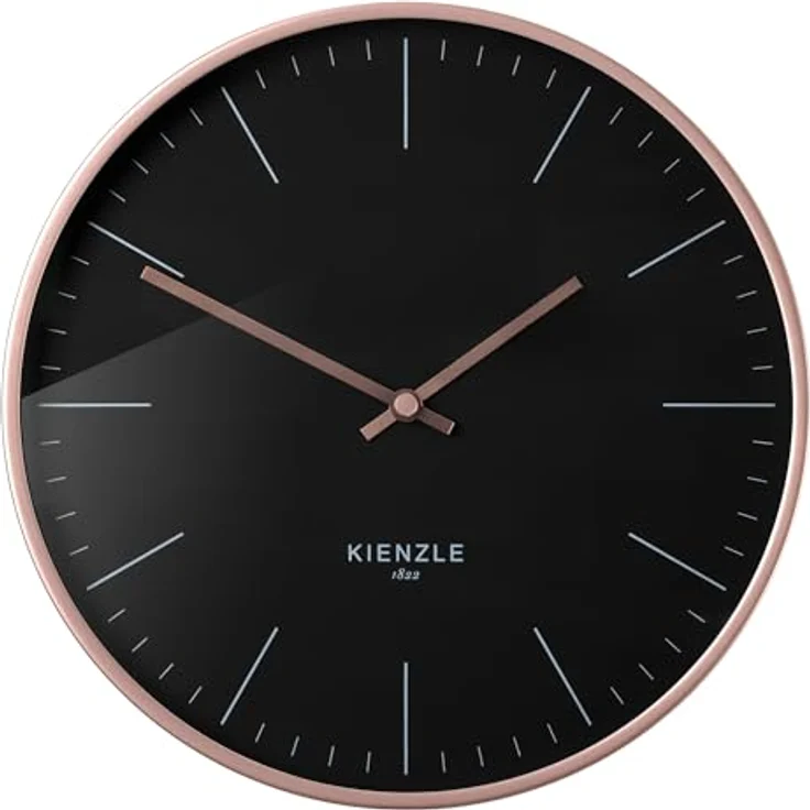 Kienzle Funkwanduhr 25 cm Roségold/Schwarz, DCF-Zeiteinstellung, Geräuschlos, Aluminiumrahmen – Bild 4