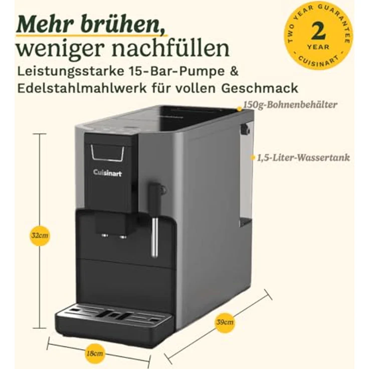 Cuisinart EM550E, Fully Automatic Coffee Machine Slim, 15 Bar Druck, Edelstahlmahlwerk, Schwarz – Bild 10