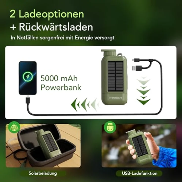 Neues Wasser HYDROSOLVE SolarPro Outdoor Wasserfilter, elektrisch mit 0,01-µm-Filtration, 5200-mAh-Akku, USB & Solar-Energie, tragbar – Bild 6