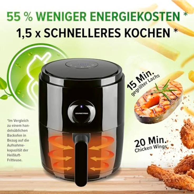 GOURMETmaxx Heißluftfritteuse, 1400 W, 3 Liter, ohne Fett, bis 200 °C, Timer, 6 Programme, Kunststoff, schwarz – Bild 5