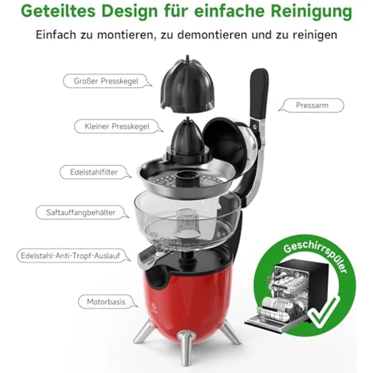 WOOX MX0217, Elektrische Tomatensaftpresse mit 100W Motor, grau und rot, ABS und Edelstahl, spülmaschinengeeignet – Bild 8