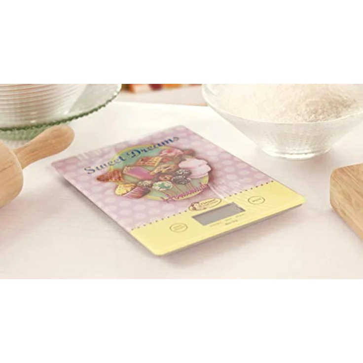 Bestron Digitale Küchenwaage mit LCD-Anzeige, Retro Design, Sweet Dreams, Tragkraft 5 kg, Präzision auf 1 g, Glas, Rosa – Bild 4