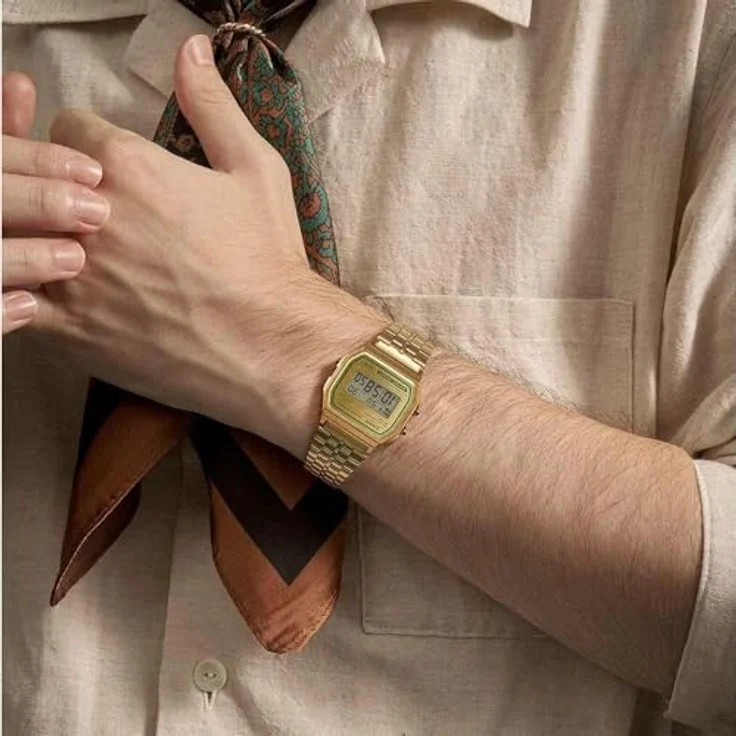 Casio Watch A158WEGV-9AEF, Digitale Armbanduhr mit Kalenderfunktion und Gold Edelstahl Band – Bild 5