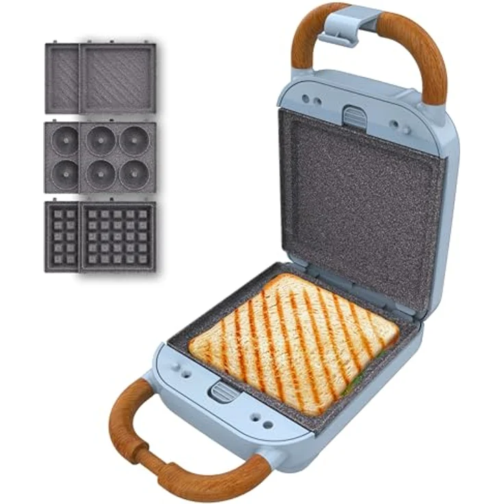 Cecotec Sandwichmaker Vintage Rock'Ntoast Retro One, 700W, 3 austauschbare Platten, Rockstone-Beschichtung, Blau – Bild 1