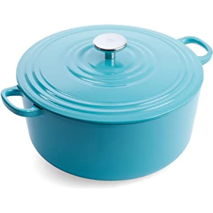 BK Cookware Deutsches Emailliertes Eisen, 24 cm/4,2 Liter Schmortopf Auflaufform mit Deckel, Induktion, spülmaschinen- und backofenfest, Aqua Blau