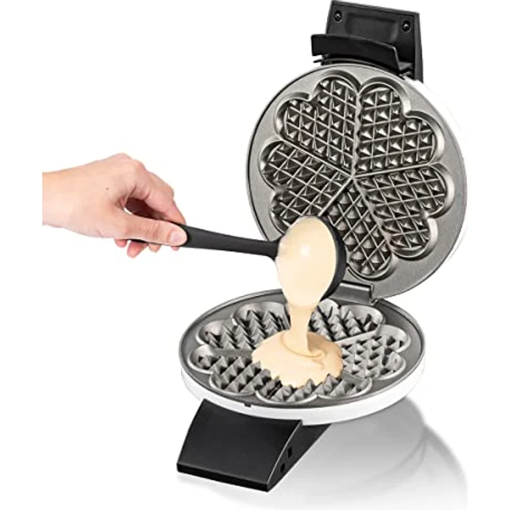 Cloer 1631HB Waffeleisen, für 5 einzelne Waffelherzen, Antihaftbeschichtung, 930 W, Backampel, praktische Standfunktion, Metall, weiß – Bild 4