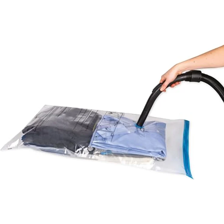 alpina Vakuumierbeutel Set 2 Stück, 1x Vakuumbeutel für Bettdecken (130 x 74 cm) und 1x für Kleidung (86 x 50 cm), Platzsparend, ideal für Reise und Saisonlagerung – Bild 2