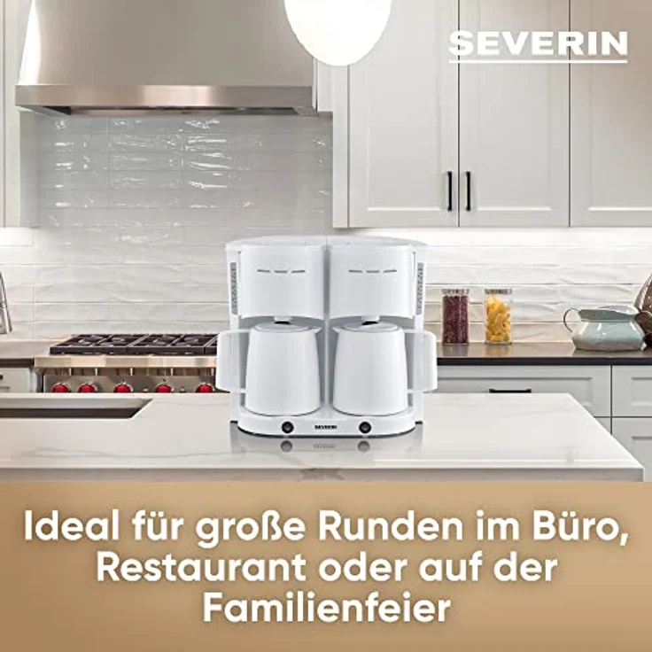 SEVERIN Duo-Filterkaffeemaschine mit Thermokanne, Kaffeemaschine für bis zu 16 Tassen, ansprechende Filtermaschine mit 2 Isolierkannen, weiß, KA 9314 – Bild 3