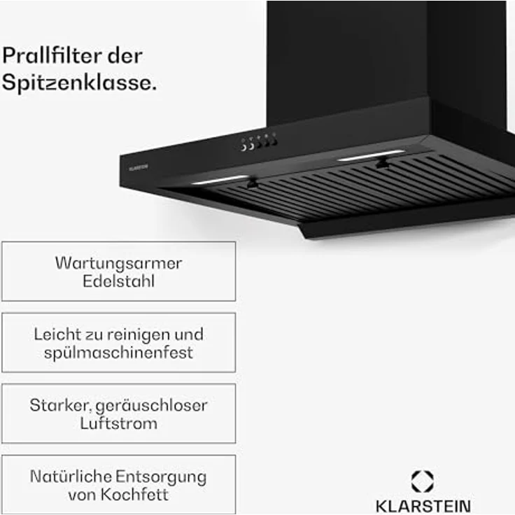 Klarstein AeroClean Dunstabzugshaube 60 cm, Wandhaube mit Boost-Modus 721 m³/h, A++ Energieeffizienz, LED-Beleuchtung 3800-4200 K, Schwarz, Abluft & Umluft – Bild 4