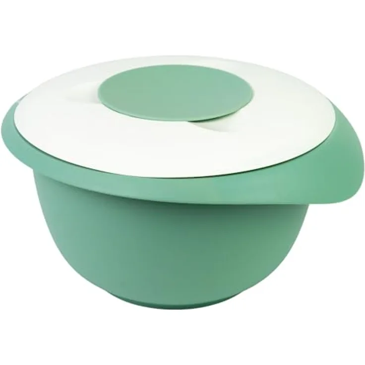 Westmark Rühr-/Backschüssel mit zweigeteiltem Deckel, 2,5 l, Mit Ausgießer, Kunststoff, Mint-Grün/Weiß