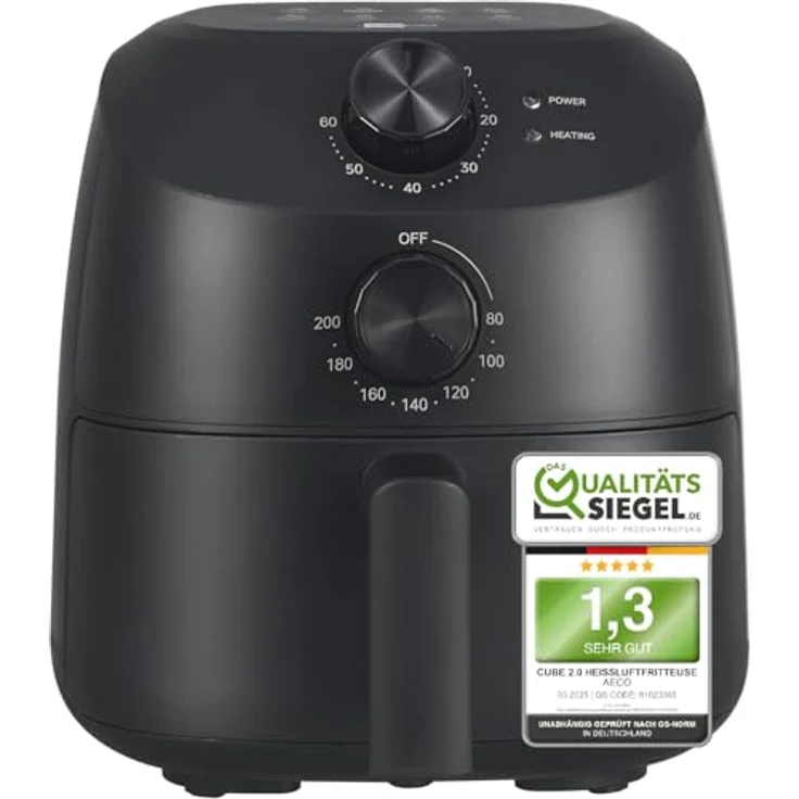 aeco Cube 2.0 Mini Airfryer – Kompakte Heißluftfritteuse, 2L, 5 Kochfunktionen, Timer, Antihaft, energieeffizient, BPA-frei – Bild 1