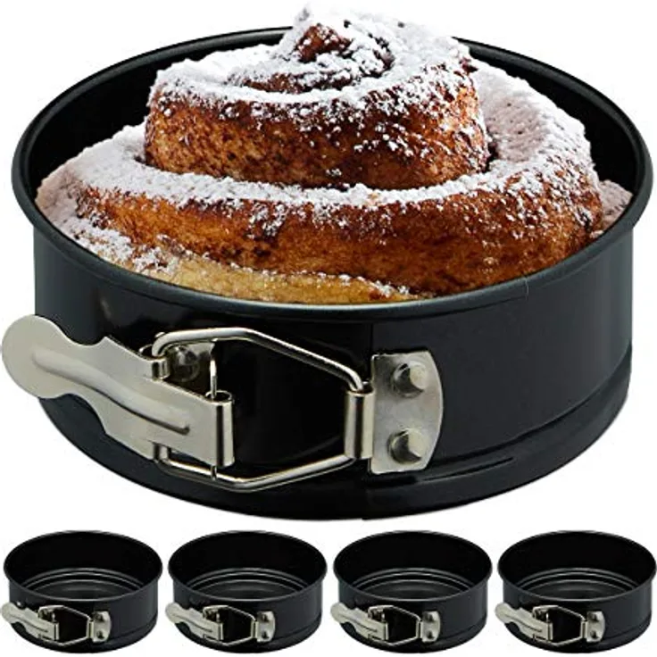 Relaxdays Springform klein, 5er Set, Ø 12 cm, rund, antihaftbeschichtet, 250°C hitzebeständig, Mini Kuchenform, schwarz