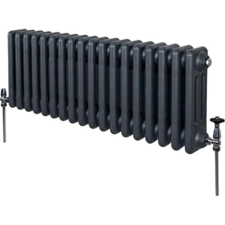 Monster Shop Traditioneller 3-Spalten-Heizkörper 300 x 832mm, horizontaler Wandheizkörper, matt Anthrazit Grau, hohe Wärmeleistung 2501 BTU, inkl. Reinigungsbürste und Befestigungsset – Bild 1
